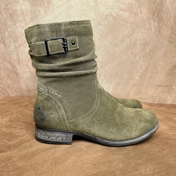 Earth Beaufort Wide Slouch Ankle Boots Olive Green Suede Leather Women's 7D Boho - Picture 12 of 12